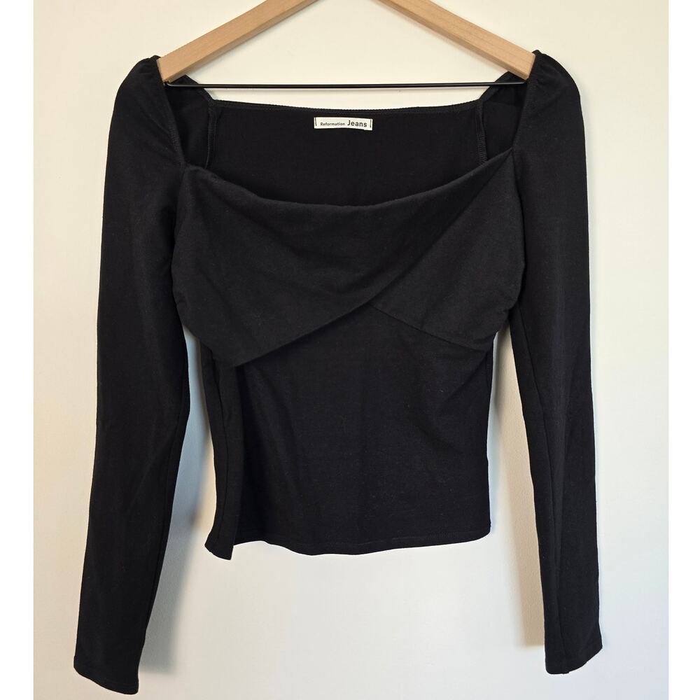 Reformation Black Long-Sleeve Sweetheart Top Size S | Organic Cotton